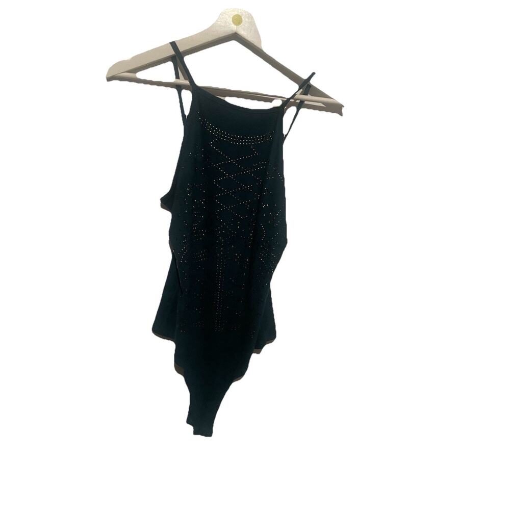 Fashion VitaminVelvet Green embelished stretch black rhinestone One‎ Piece Small
